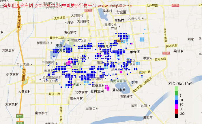 滨州租金分布栅格图（2023年11月）