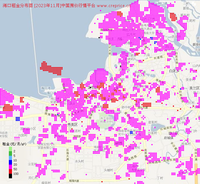 海口租金分布栅格图（2023年11月）