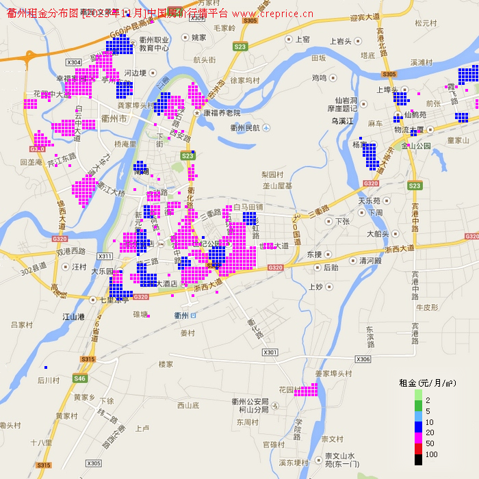 衢州租金分布栅格图（2023年11月）