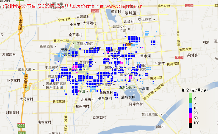 滨州租金分布栅格图（2023年12月）