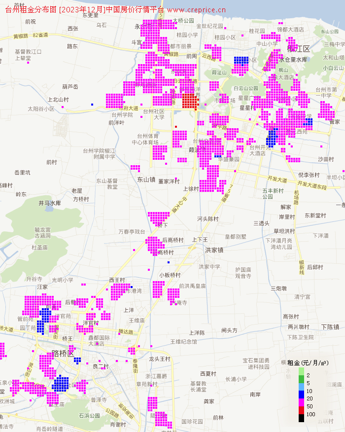 台州租金分布栅格图（2023年12月）