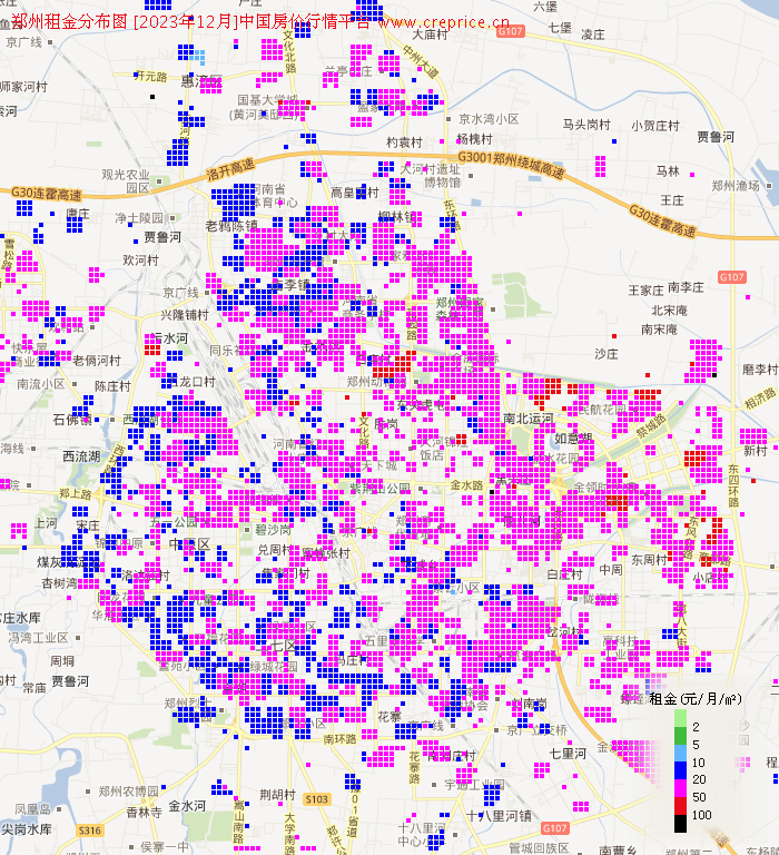 郑州租金分布栅格图（2023年12月）