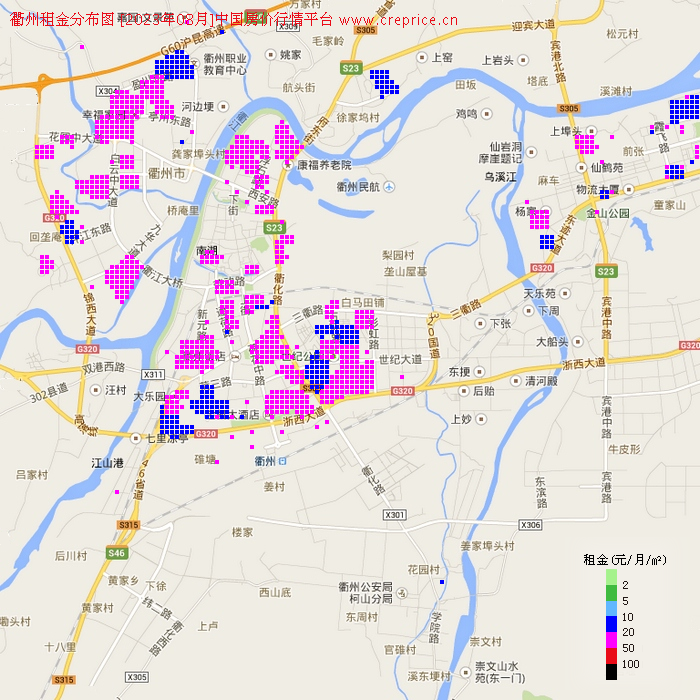 衢州租金分布栅格图（2023年8月）