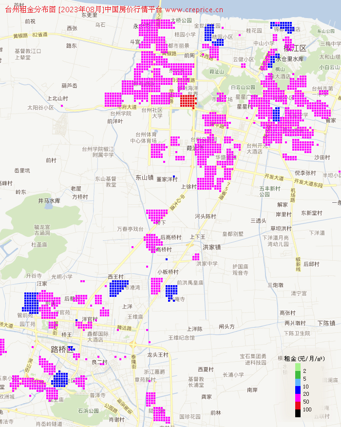 台州租金分布栅格图（2023年8月）