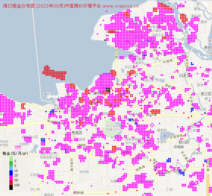 海口租金分布栅格图（2023年9月）