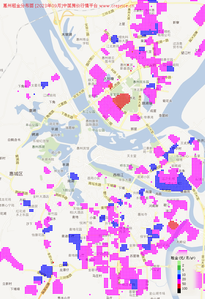 惠州租金分布栅格图（2023年9月）