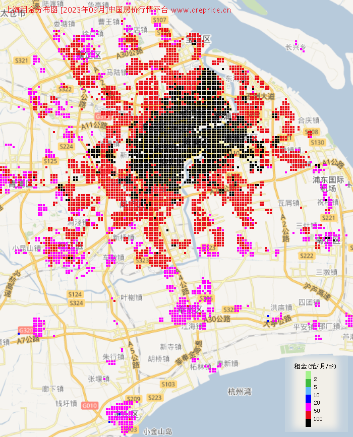 上海租金分布栅格图（2023年9月）