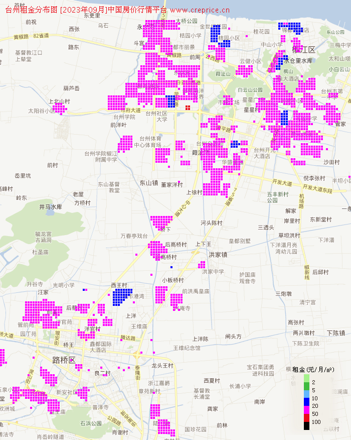 台州租金分布栅格图（2023年9月）