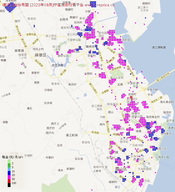 湛江租金分布栅格图（2023年9月）