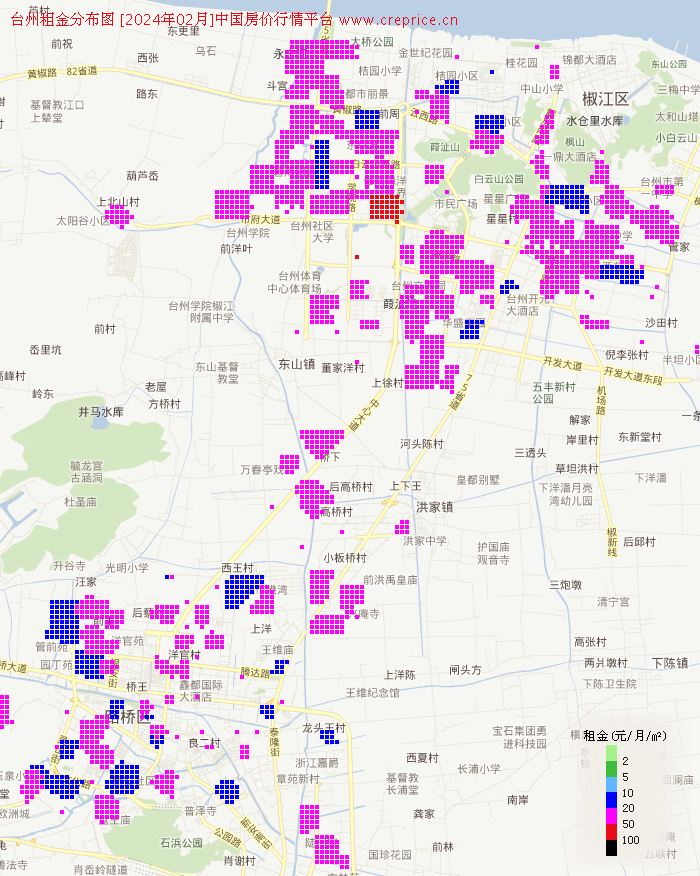 台州租金分布栅格图（2024年2月）