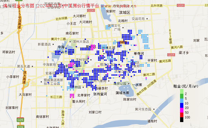 滨州租金分布栅格图（2024年3月）