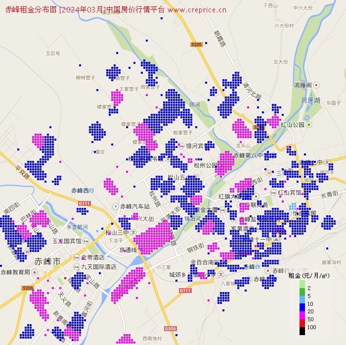 赤峰租金分布栅格图（2024年3月）