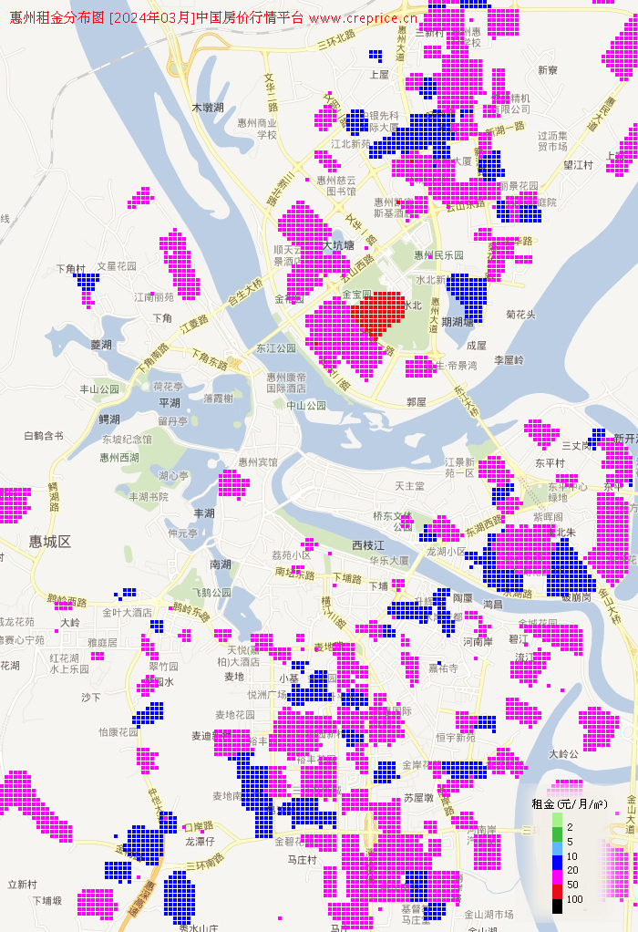 惠州租金分布栅格图（2024年3月）