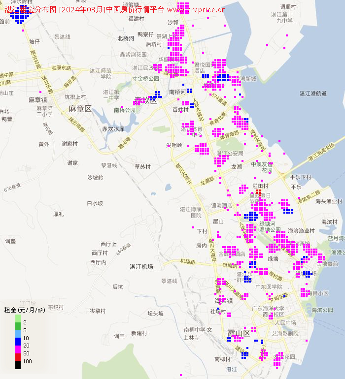 湛江租金分布栅格图（2024年3月）