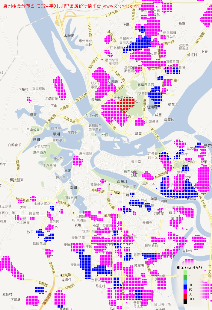 惠州租金分布栅格图（2024年1月）