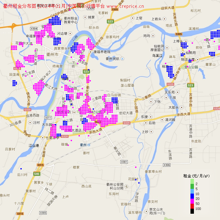 衢州租金分布栅格图（2024年1月）