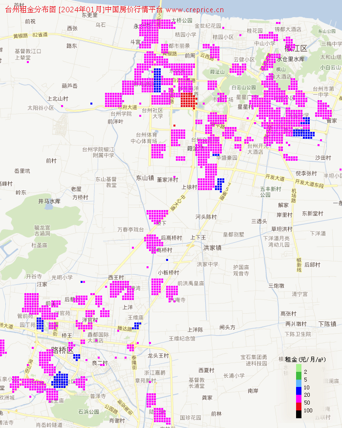 台州租金分布栅格图（2024年1月）