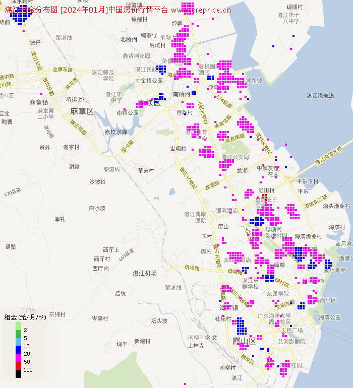 湛江租金分布栅格图（2024年1月）