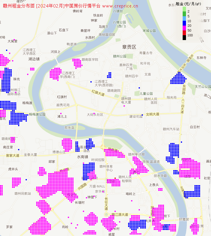 赣州租金分布栅格图（2024年2月）