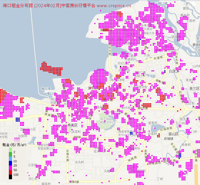海口租金分布栅格图（2024年2月）