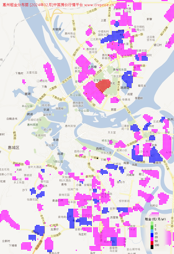 惠州租金分布栅格图（2024年2月）
