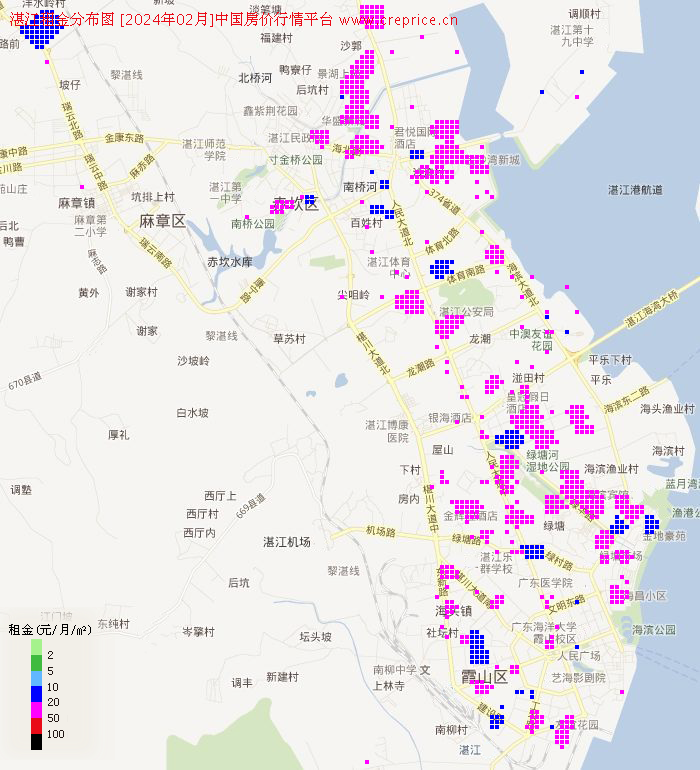 湛江租金分布栅格图（2024年2月）